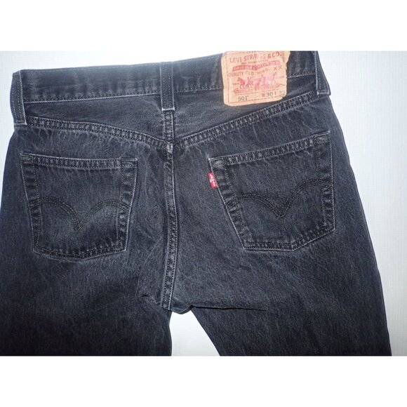 Levis 501 Jeans Bleached Smiley Face Black Denim Button Fly Straight Leg 30 x 32 - Picture 5 of 8